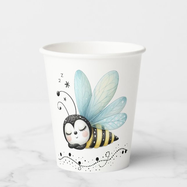  Sleepy Whimsical Bee  Paper Cups (Front)