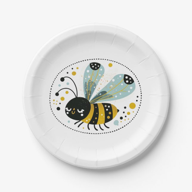 Sleepy Whimsical Bee  Paper Plate (Front)
