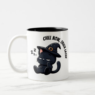 Sleepy Witch Cat Zzz Halloween Two-Tone Coffee Mug