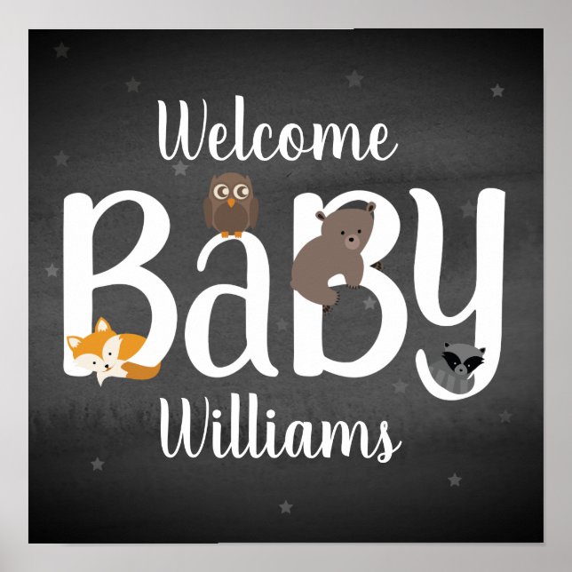 Sleepy Woodland Animals Night Baby Shower Poster (Front)