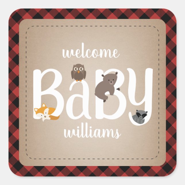 Sleepy Woodland Animals Plaid Sticker (Front)