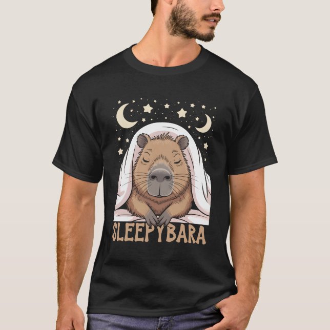 Sleepybara Nap Capybara Sleeping Under Blanket Sta T-Shirt (Front)