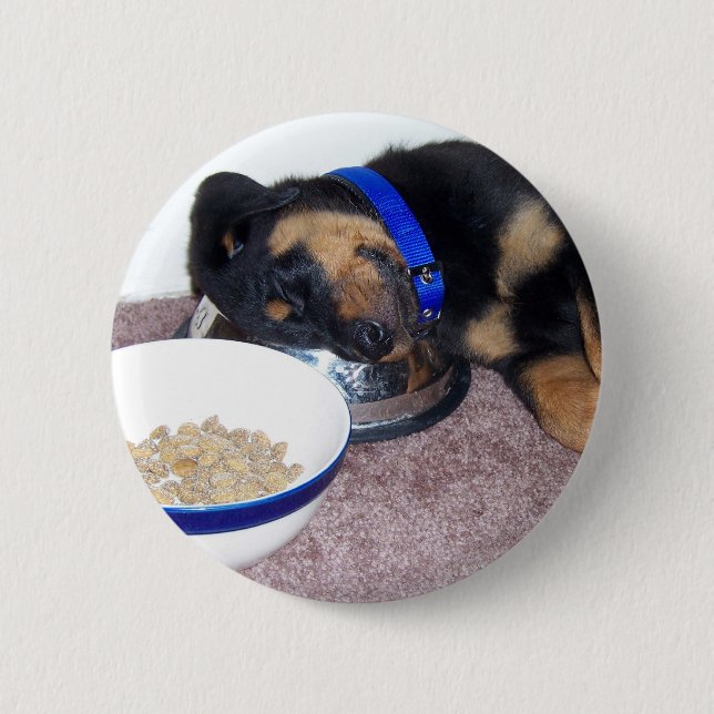 sleepyhead rottweiler. 6 cm round badge (Front)