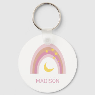 'Sleepytime Rainbow', Girls Cute Boho Pink custom Key Ring