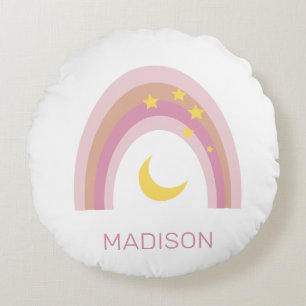 'Sleepytime Rainbow', Girls Cute Boho Pink custom  Round Cushion
