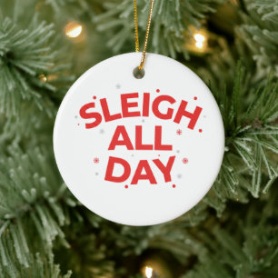 Sleigh All Day Bold Red & White Christmas Decor Ceramic Tree Decoration