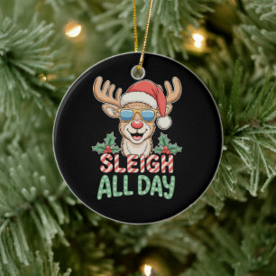 Sleigh All Day Cool Reindeer Sunglasses Christmas Ceramic Tree Decoration