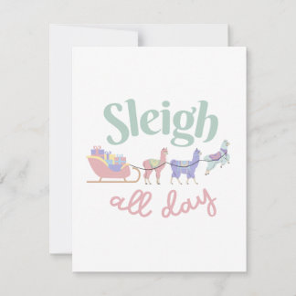 Sleigh All Day | Cute Pastel-Coloured Llamas Holiday Card
