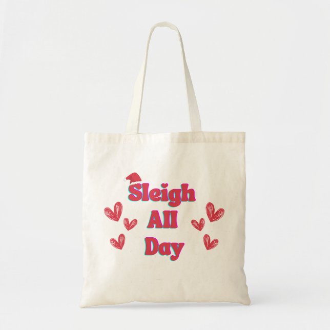Sleigh All Day Festive Tote: Whimsical Hearts and  Tote Bag (Front)