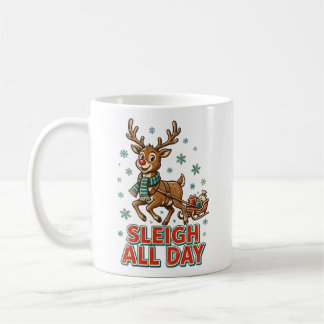 Sleigh All Day Vintage Reindeer Christmas Retro Coffee Mug