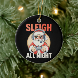 Sleigh All Night Santa Gamer Video Games Christmas Ceramic Tree Decoration