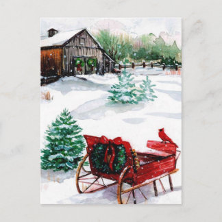 Sleigh and Red Robin Postcard