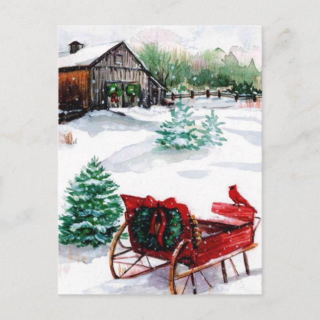 Sleigh and Red Robin Postcard (Front)