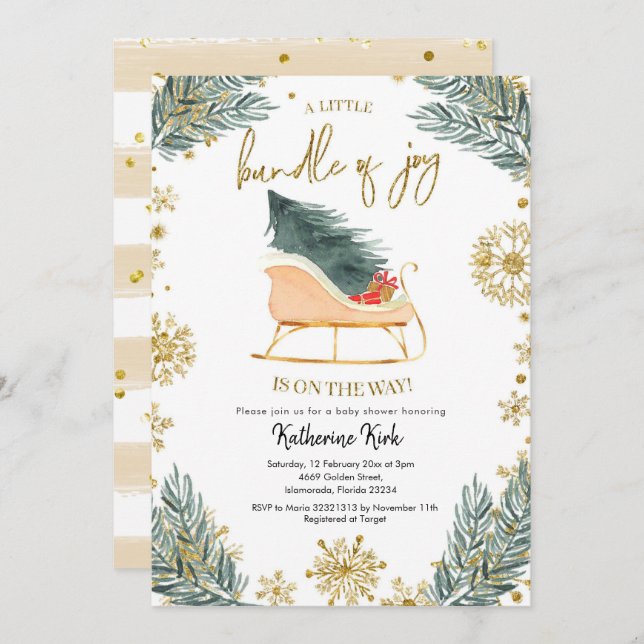 Sleigh Baby Shower Little Bundle of Joy Invitation (Front/Back)