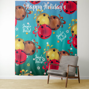 Sleigh Bells Christmas Holiday Backdrop Tapestry
