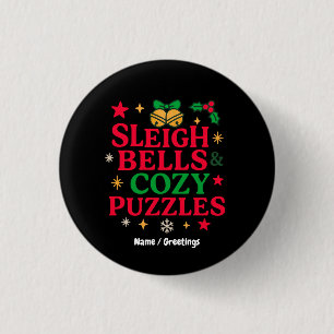 Sleigh Bells & Cozy Puzzles Festive Holiday Gift 3 Cm Round Badge
