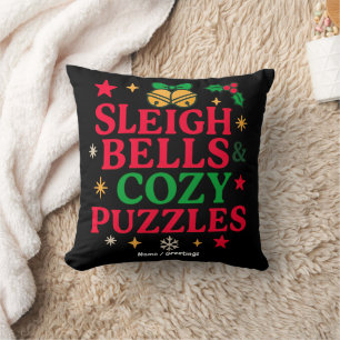 Sleigh Bells & Cozy Puzzles Festive Holiday Gift Cushion