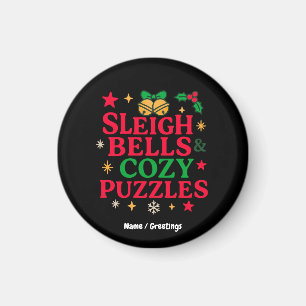 Sleigh Bells & Cozy Puzzles Festive Holiday Gift  Magnet