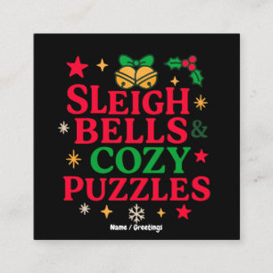 Sleigh Bells & Cozy Puzzles Festive Holiday Gift Square Business Card