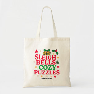 Sleigh Bells & Cozy Puzzles Festive Holiday Gift Tote Bag