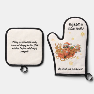 Sleigh Bells & Salami Smells! Oven Mitt & Pot Holder Set