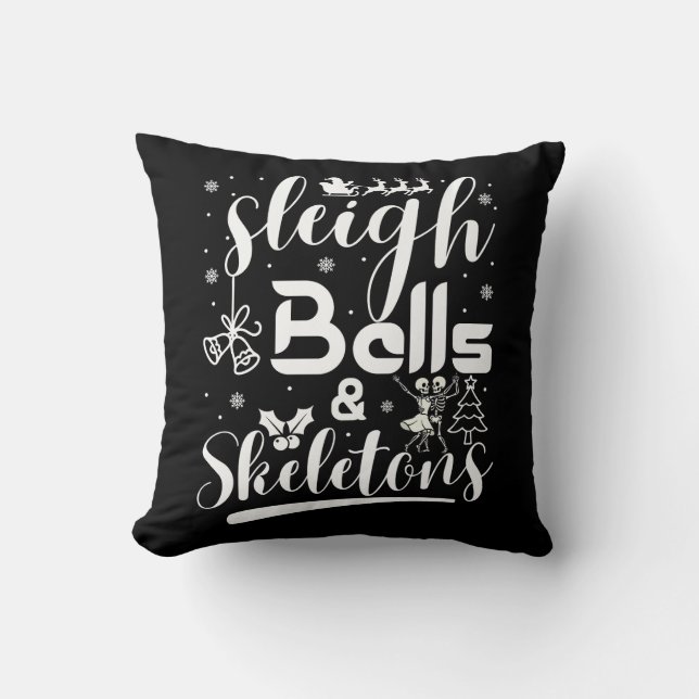 Sleigh bells & skeletons dancing funny christmas cushion (Front)