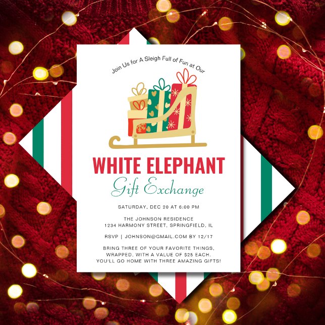 Sleigh Gift Box White Elephant Gift Exchange Party Invitation (Sleigh Gift Box White Elephant Gift Exchange Party Invitation)