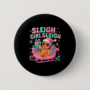 Sleigh Girl Cute Gingerbread Christmas Art 6 Cm Round Badge