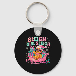 Sleigh Girl Cute Gingerbread Christmas Art  Key Ring