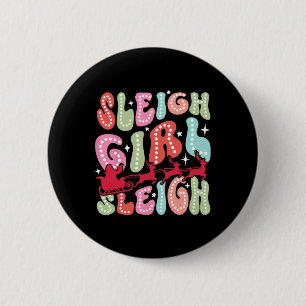 Sleigh Girl Sleigh Reindeer Christmas Retro Xmas P 6 Cm Round Badge