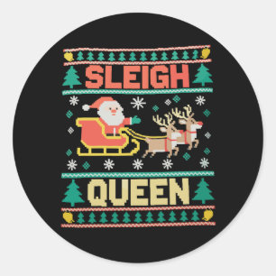 Sleigh Queen LGBTQ Rainbow Reindeer Christmas Xmas Classic Round Sticker