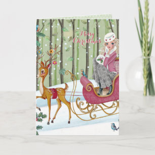 Sleigh Ride Girl - Christmas Greetings Card