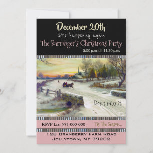 Sleigh Ride in Snow Holiday Party Invitation