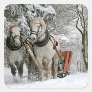 Sleigh Ride in the Snowy Forest Square Sticker