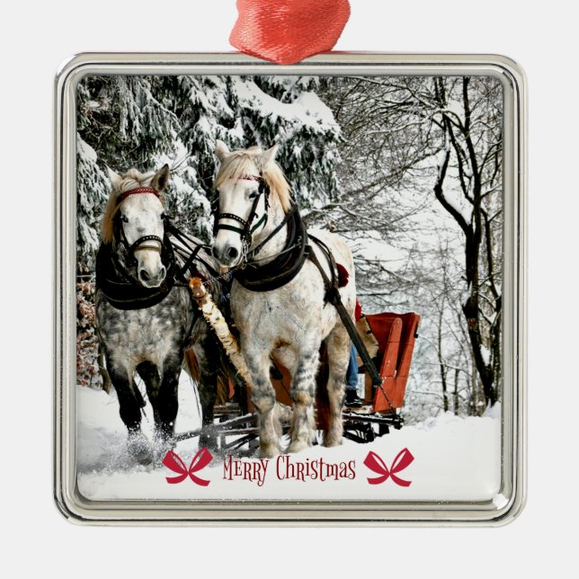 Sleigh Ride, Merry Christmas Metal Tree Decoration (Front)