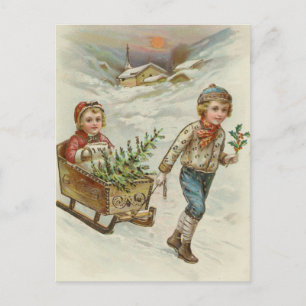 Sleigh Ride Vintage Christmas Postcard