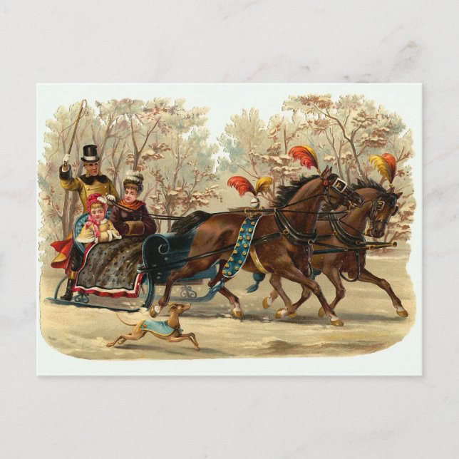 "Sleigh Ride" Vintage Christmas Postcard (Front)