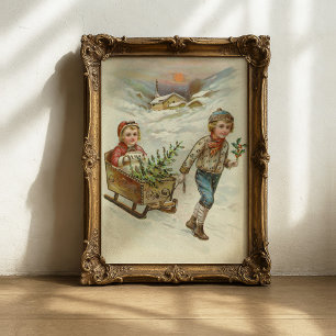 Sleigh Ride Vintage Christmas Poster