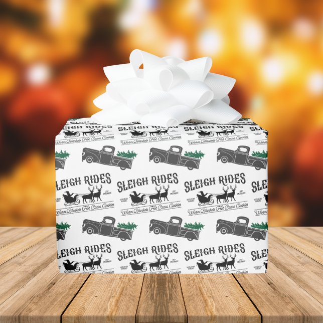 Sleigh Rides Rustic Black Truck Christmas Wrapping Paper (Creator Uploaded)