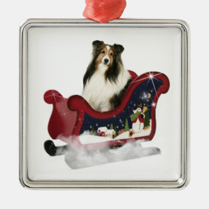 Sleigh Sheltie Metal Tree Decoration