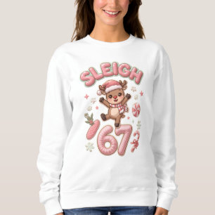 Sleigh Six Seven Cute Reindeer Christmas Meme Sweatshirt