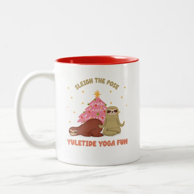 Sleigh the Pose: Yuletide Yoga Fun |  Cute Sloth  Two-Tone Coffee Mug (Left)