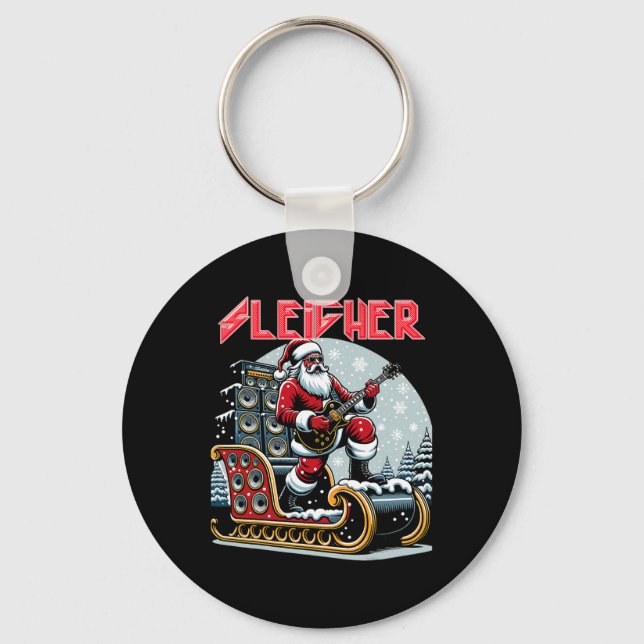 Sleigher Hail Santa Heavy Metal Christmas Rock Xma Key Ring (Front)
