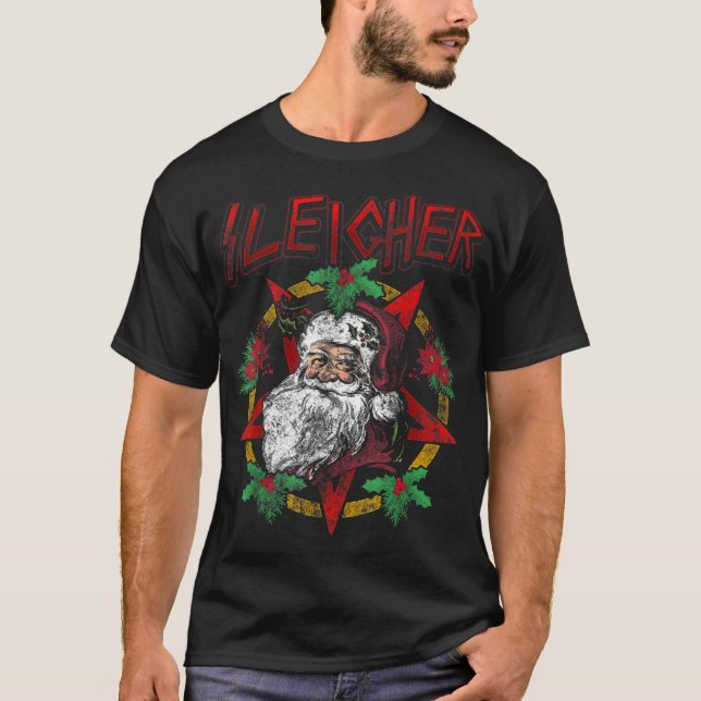 Sleigher  Heavy Metal Santa Claus  Christmas Xmas  T-Shirt (Front)