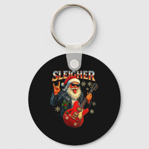 Sleigher Rock Santa Funny Metal Christmas Design  Key Ring