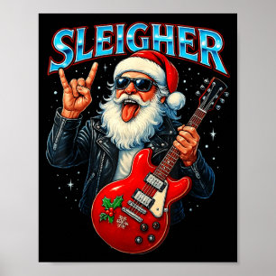 Sleigher Rock Santa Funny Metal Christmas Design  Poster
