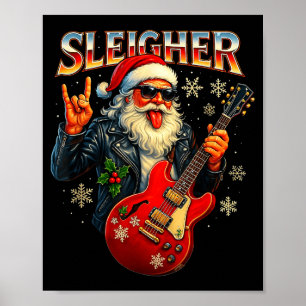 Sleigher Rock Santa Funny Metal Christmas Design  Poster