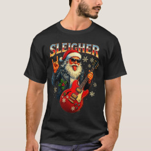 Sleigher Rock Santa Funny Metal Christmas Design T-Shirt