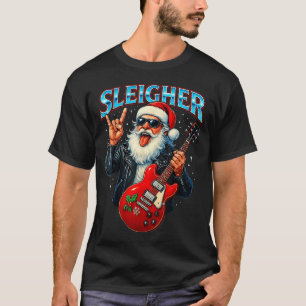 Sleigher Rock Santa Funny Metal Christmas Design  T-Shirt