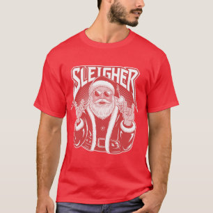 Sleigher Santa Claus Funny Metal Christmas Rock T-Shirt
